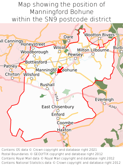 Map showing location of Manningford Bohune within SN9
