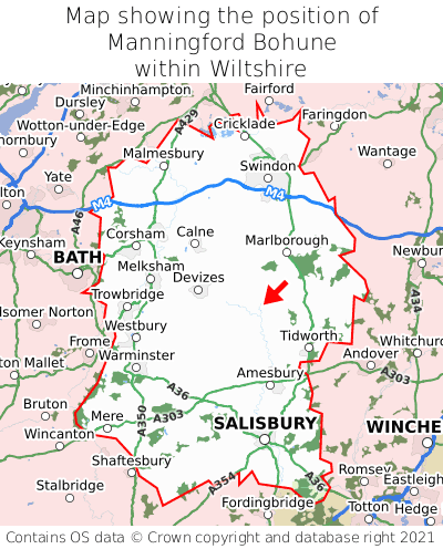 Map showing location of Manningford Bohune within Wiltshire