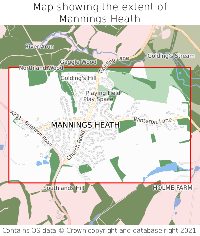 Map showing extent of Mannings Heath as bounding box