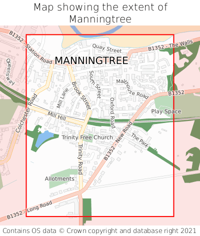 Map showing extent of Manningtree as bounding box