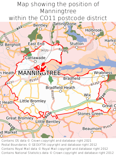 Map showing location of Manningtree within CO11