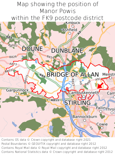 Map showing location of Manor Powis within FK9