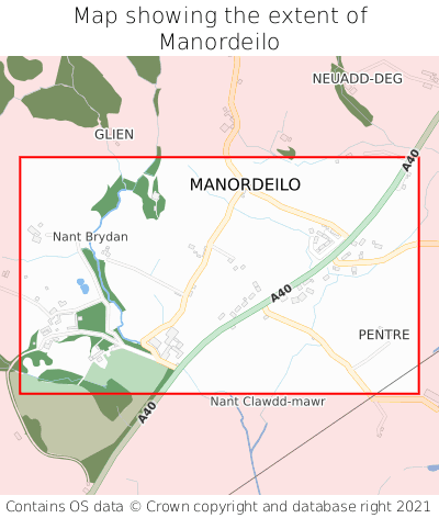 Map showing extent of Manordeilo as bounding box