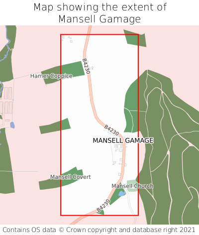 Map showing extent of Mansell Gamage as bounding box