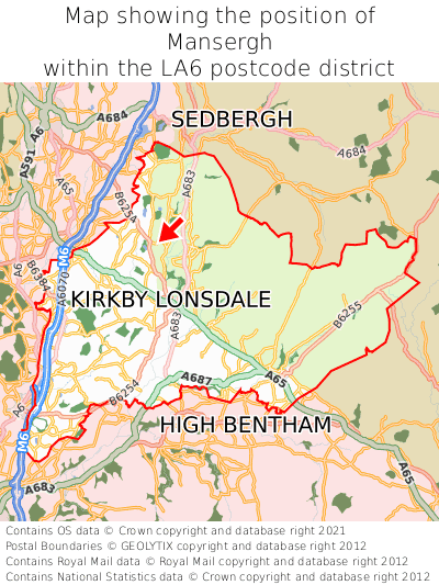 Map showing location of Mansergh within LA6