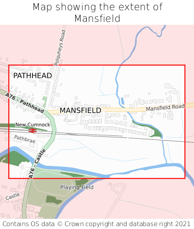 Map showing extent of Mansfield as bounding box