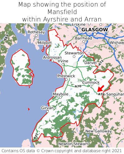 Map showing location of Mansfield within Ayrshire and Arran