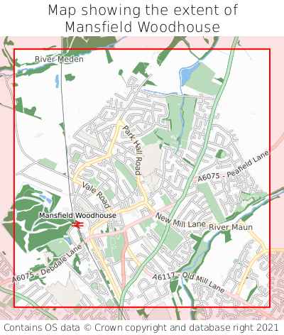 Map showing extent of Mansfield Woodhouse as bounding box