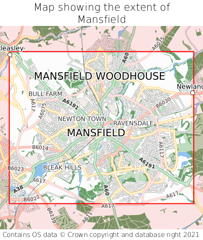 Map showing extent of Mansfield as bounding box
