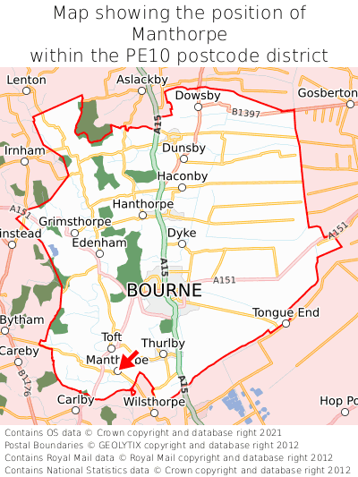 Map showing location of Manthorpe within PE10