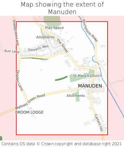 Map showing extent of Manuden as bounding box