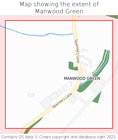 Map showing extent of Manwood Green as bounding box