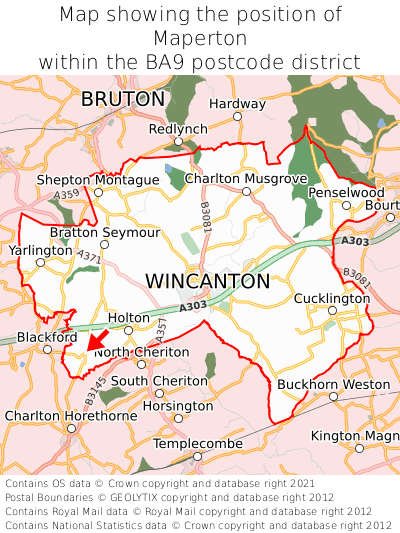 Map showing location of Maperton within BA9