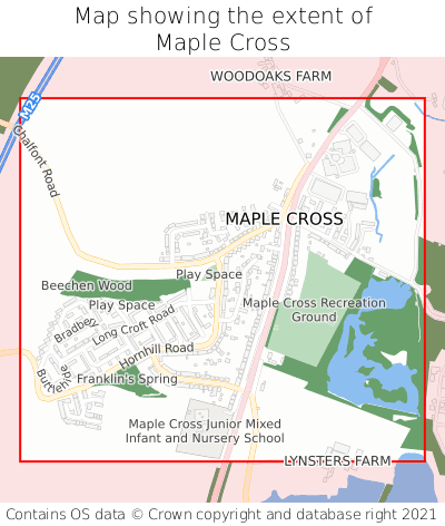 Map showing extent of Maple Cross as bounding box