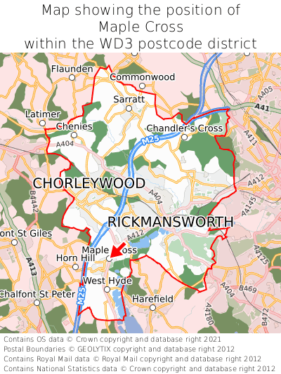 Map showing location of Maple Cross within WD3