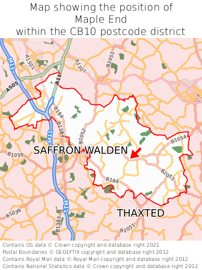 Map showing location of Maple End within CB10