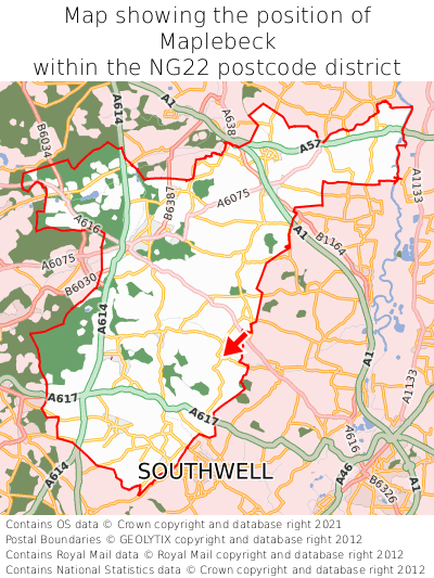 Map showing location of Maplebeck within NG22