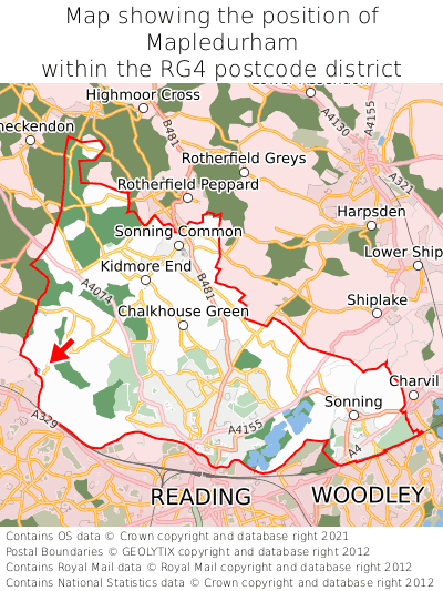 Map showing location of Mapledurham within RG4