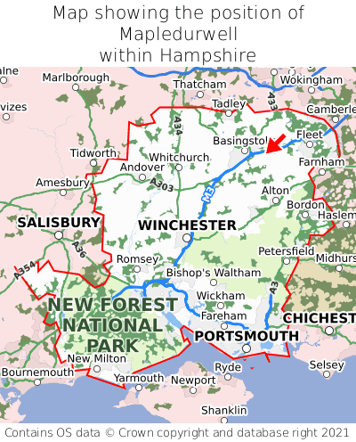 Map showing location of Mapledurwell within Hampshire