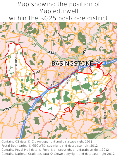 Map showing location of Mapledurwell within RG25