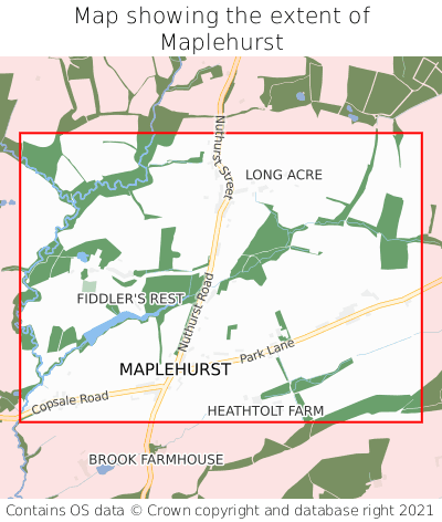 Map showing extent of Maplehurst as bounding box