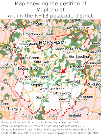 Map showing location of Maplehurst within RH13