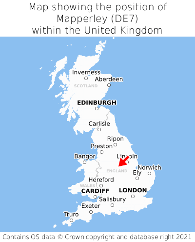 Map showing location of Mapperley within the UK