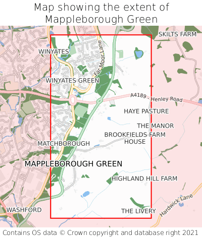 Map showing extent of Mappleborough Green as bounding box