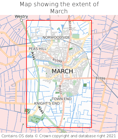 Map showing extent of March as bounding box