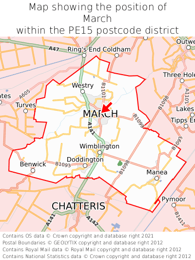 Map showing location of March within PE15