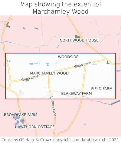Map showing extent of Marchamley Wood as bounding box