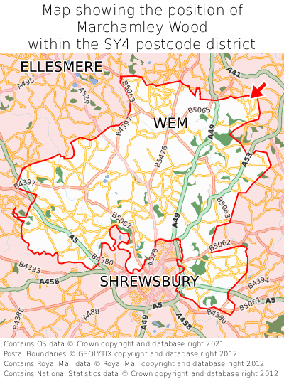 Map showing location of Marchamley Wood within SY4
