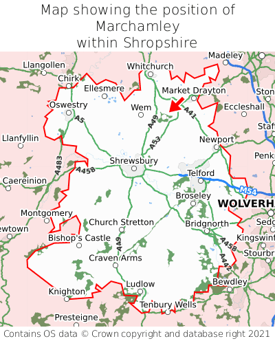 Map showing location of Marchamley within Shropshire