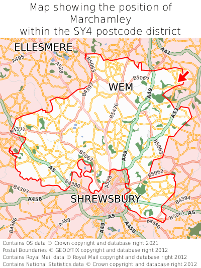 Map showing location of Marchamley within SY4