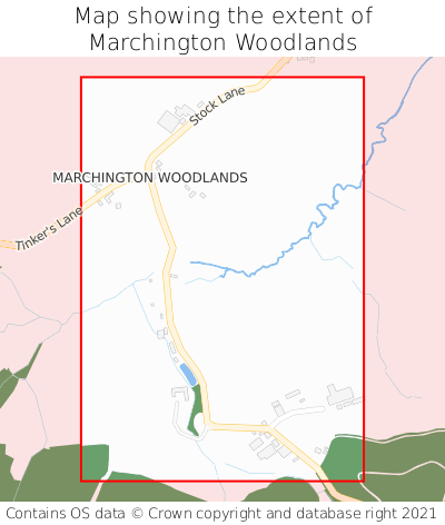 Map showing extent of Marchington Woodlands as bounding box