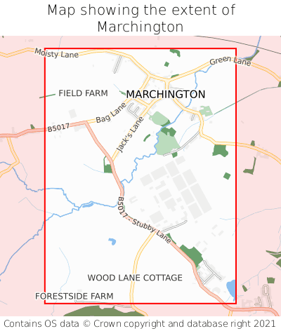 Map showing extent of Marchington as bounding box