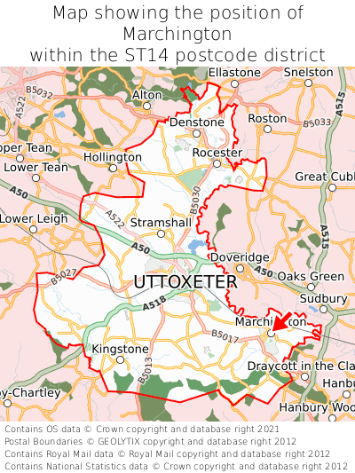 Map showing location of Marchington within ST14