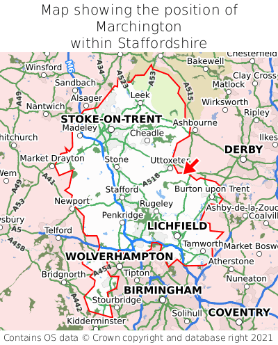 Map showing location of Marchington within Staffordshire