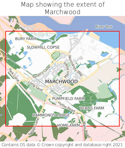Map showing extent of Marchwood as bounding box