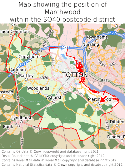 Map showing location of Marchwood within SO40