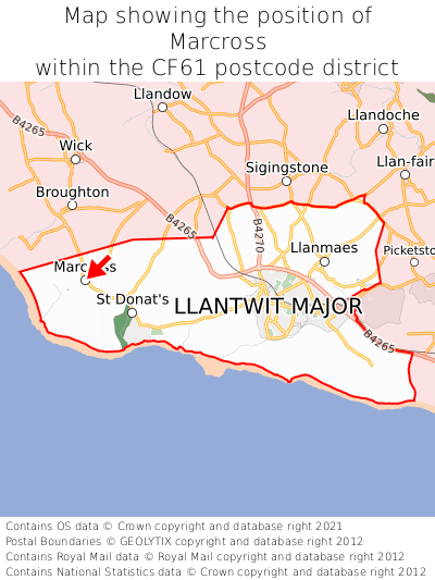 Map showing location of Marcross within CF61