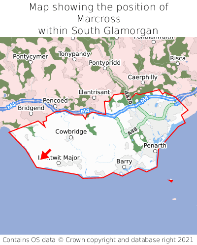 Map showing location of Marcross within South Glamorgan