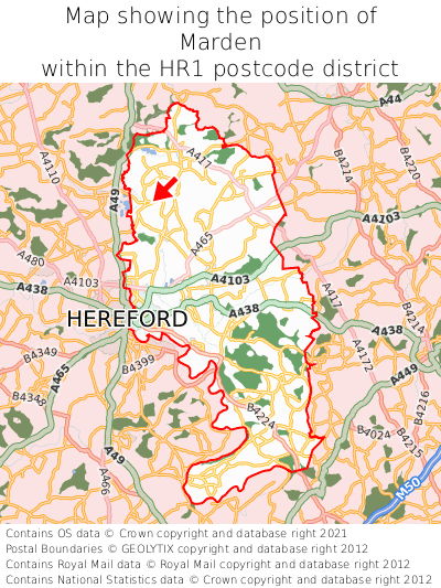 Map showing location of Marden within HR1