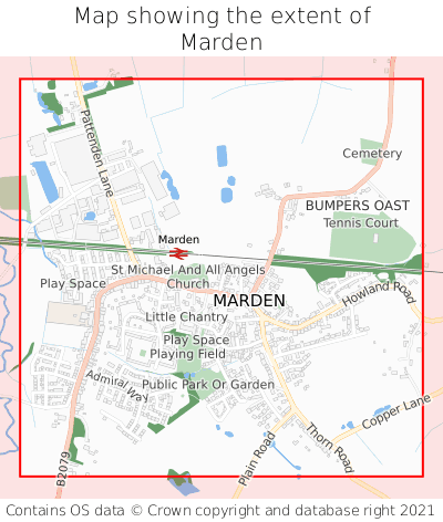 Map showing extent of Marden as bounding box