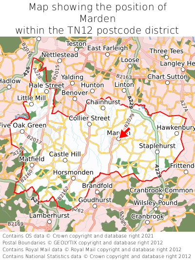 Map showing location of Marden within TN12