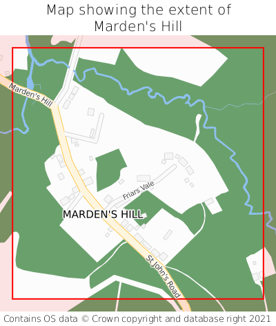 Map showing extent of Marden's Hill as bounding box
