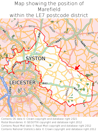Map showing location of Marefield within LE7