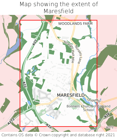 Map showing extent of Maresfield as bounding box