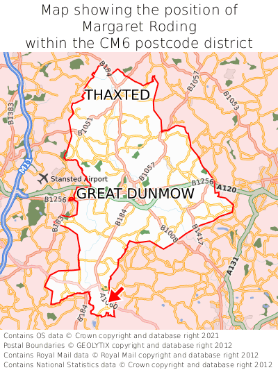 Map showing location of Margaret Roding within CM6