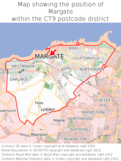 Map showing location of Margate within CT9